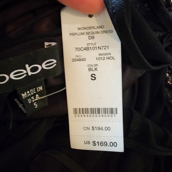 bebe Wonderland Peplum Sequin Dress (individually hand embelished) USA Made sz S - Picture 6 of 7